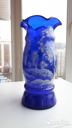 Большая ваза кобальтовое стекло