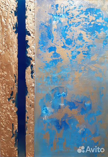 Абстракция в сине голубых тонах с золотом