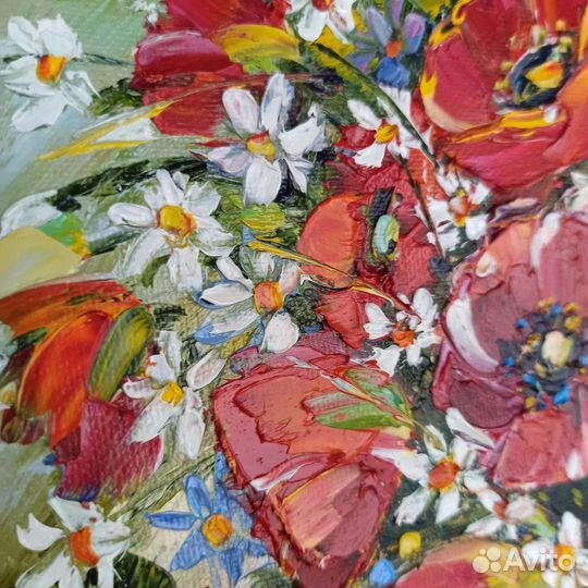 Картина маки маслом ромашки цветы на холсте