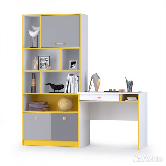 Письменный стол со стеллажом Альфа цвет солнечный