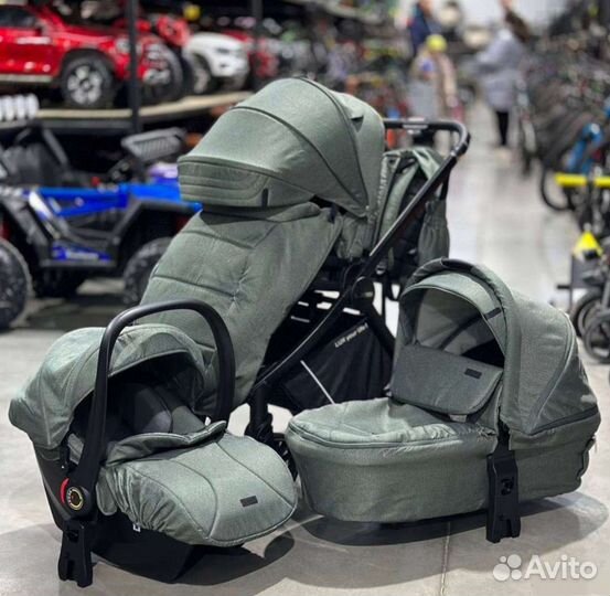 Коляска 3в1 Новая качество (зелёный)
