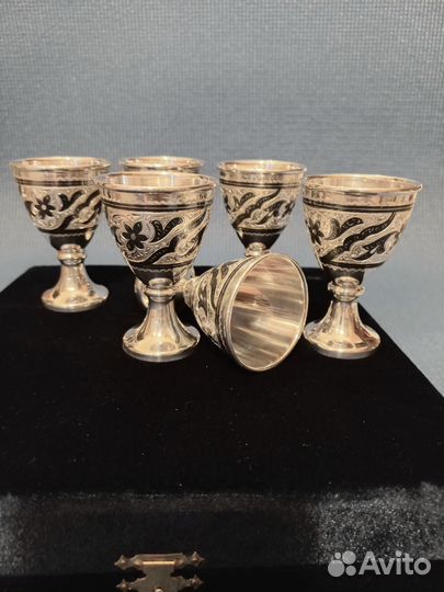 Набор серебряных рюмок стопок Кубачи 875-й пробы