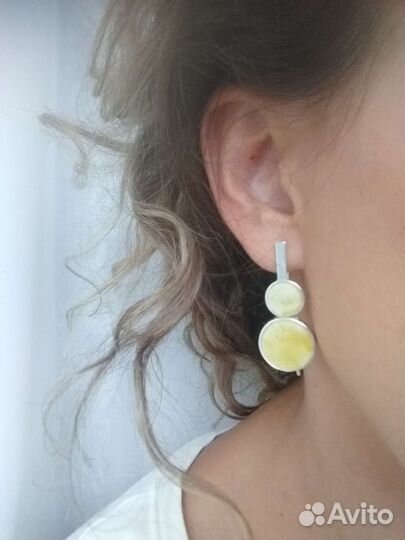 Серьги серебро с натуралним янтарём