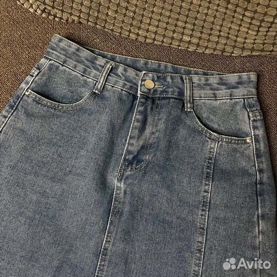 Юбка женская джинсовая миди с разрезом