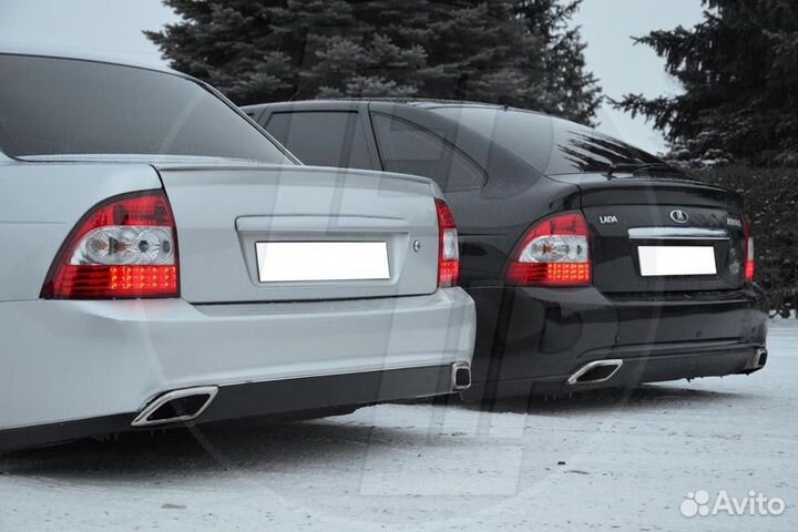 Накладки на зад бампер Ваз 2170 Приора 2 глушителя