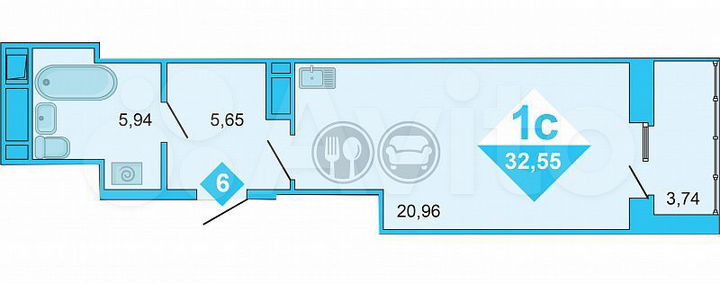 Квартира-студия, 32,6 м², 3/17 эт.