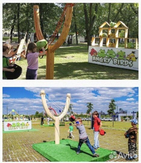 Аренда аттракцион Рогатка Angry Birds, батут