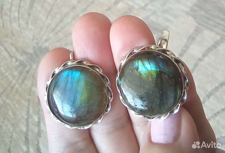 Серьги серебро, лабрадор, янтарь,раухтопаз, коралл