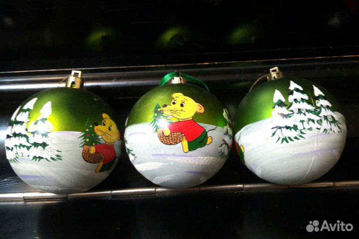 Новогодние игрушки, комплект 3 штуки