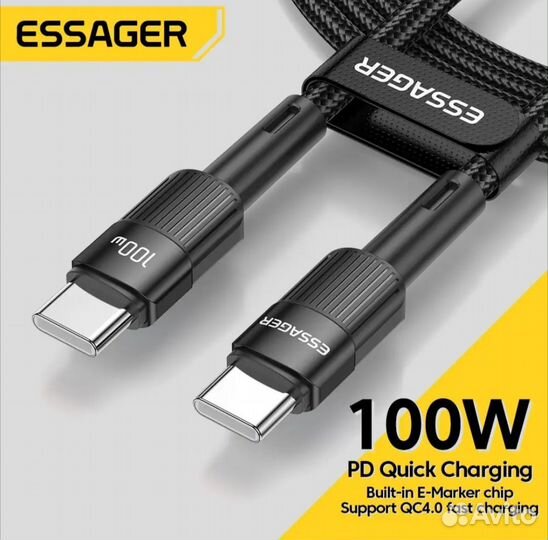 Новый кабель Essager с type-c на type-c 100 Вт 2 м
