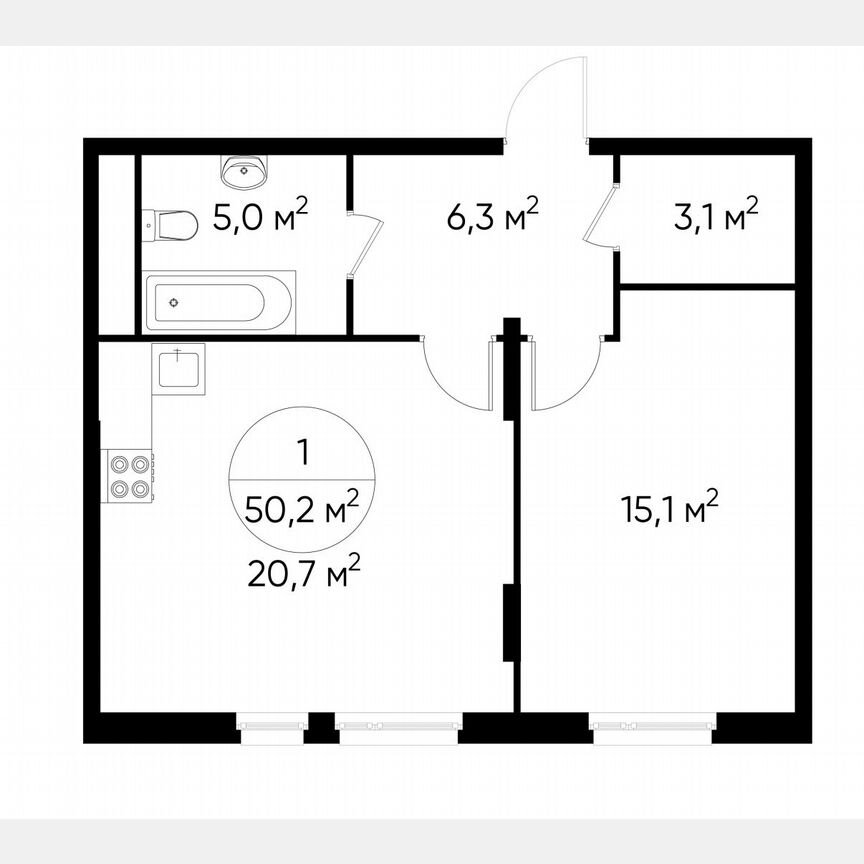 1-к. квартира, 50,2 м², 14/17 эт.