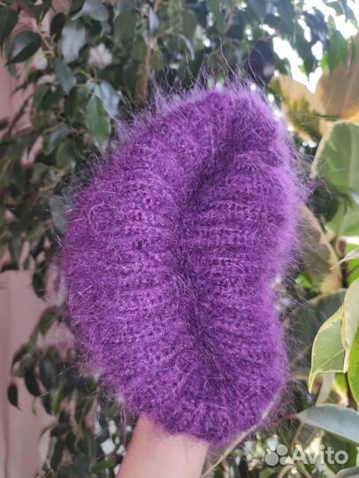 Мохеровая шапка такори с двойным отвортом