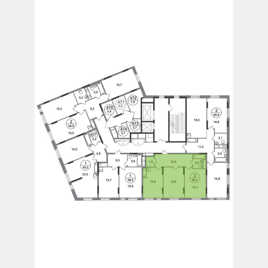 2-к. квартира, 56,4 м², 13/17 эт.