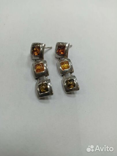 Серьги с янтарём серебро 925