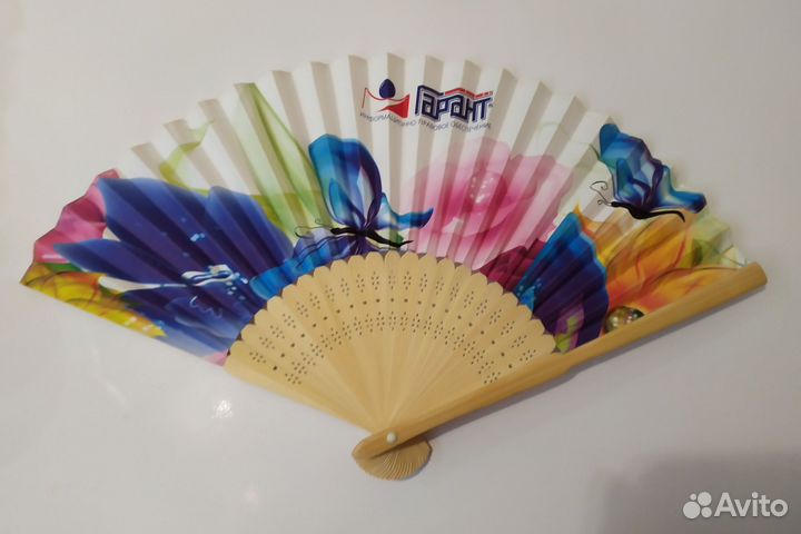 Веер бамбук, текстиль h21 см