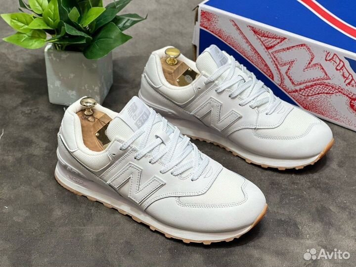 Кроссовки new balance 574 кожа/ белые/демисезон