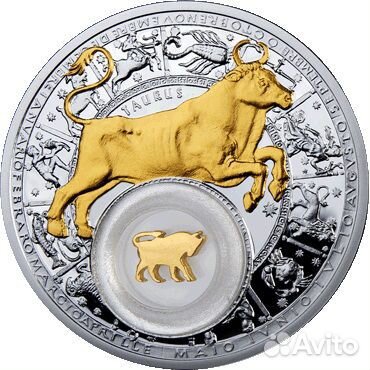 Монета Телец Ag позолота Беларусь 2013 год