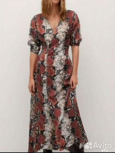 Платье mango длинное xs змеиный принт питон