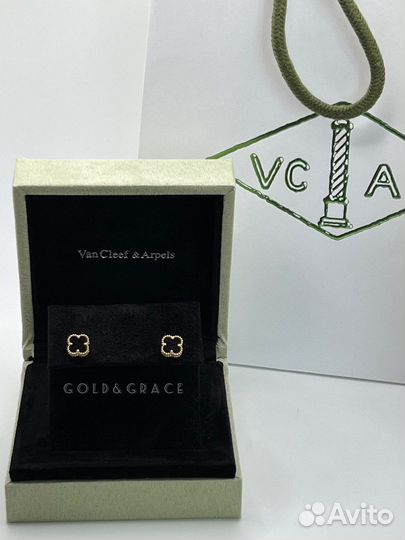 Серьги пусеты Van Cleef золотые Ван Клиф