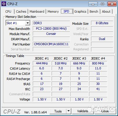 Озу DDR3 SO-dimm 8Gb Corsair PC3-12800 1600MHz