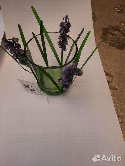 Подсвечник стакан с цветами (металл, стекло)