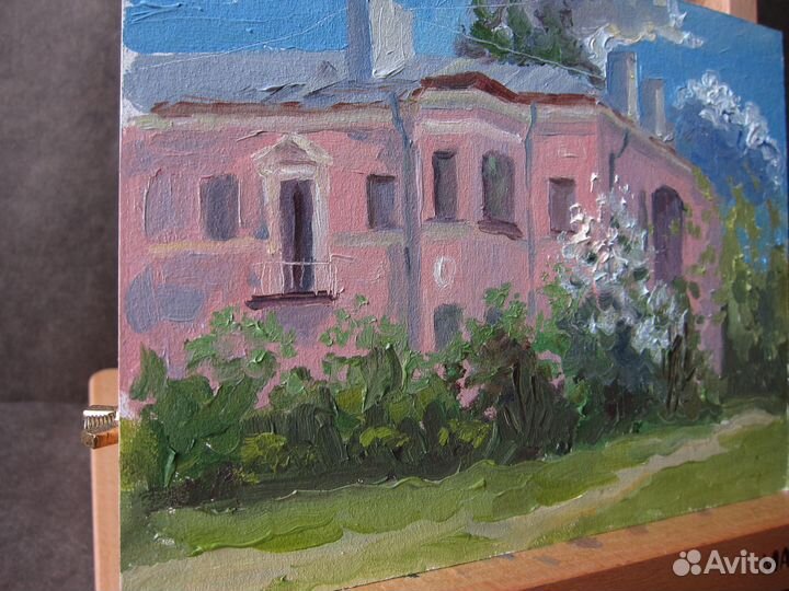 Картина маслом на картоне пейзаж Питер