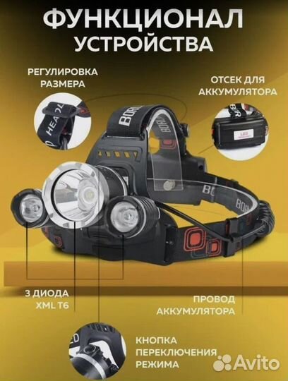 Налобный фонарь яркий луч