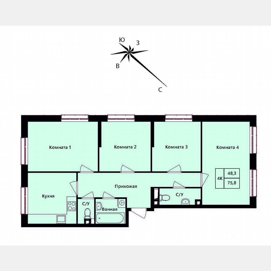 4-к. квартира, 75,8 м², 2/17 эт.