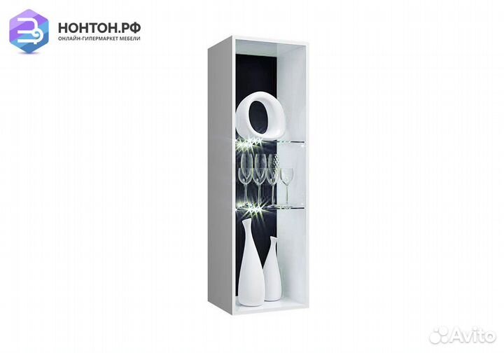 Пенал со стеклом навесной Нэнси New белый глянец