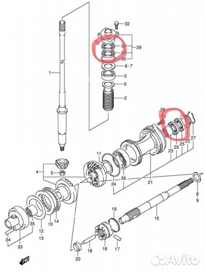 Комплект сальников редуктора Suzuki DF100-DF140A