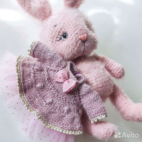 Заяц Мягкая игрушка вязаный зайка розовый