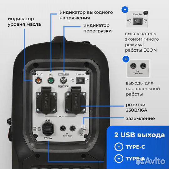 Генератор бензиновый инверторный Ti 2400 (2.4 кВт)