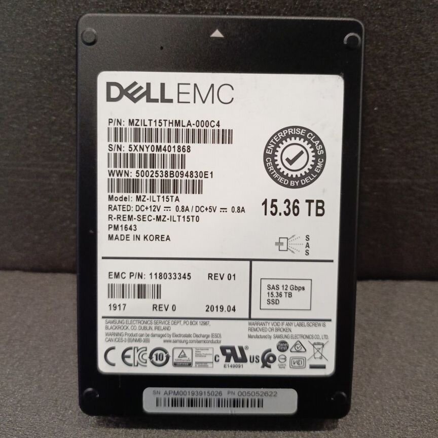[PM1643] Ssd Samsung 15.36 Тб Sas 12gb/S Pm1643
