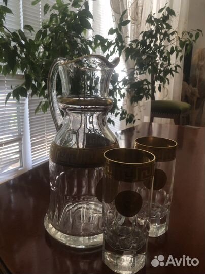 Графин, стаканы,бокалы и фруктовница хрусталь