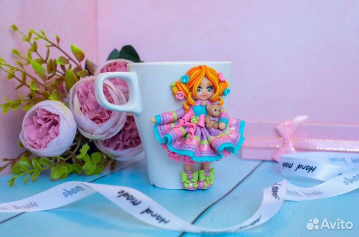 Кружка с декором из полимерной глины Весна