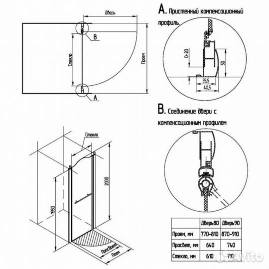 Дверь в нишу Migliore Diadema SX 80 см прозрачное стекло