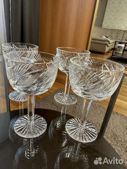 Хрустальные фужеры СССР резные тонкий хрусталь
