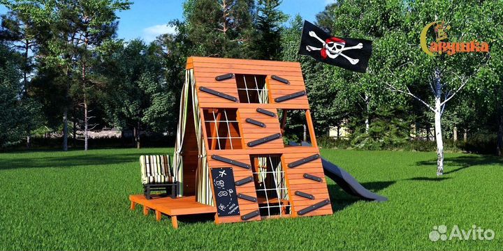 Игровой домик с крышей горка Савушка База 3 с крес