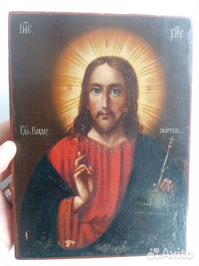 Икона Спас масло 19 век без вмешательств