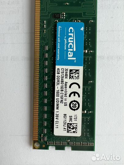 Оперативная память Crucial ddr3l 4Gb