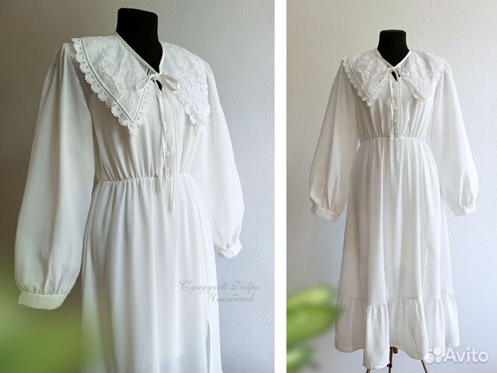 Белое платье с кружевным воротником на выпускной