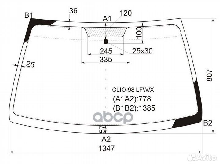 Стекло лобовое Renault Clio 98-09 / Symbol 99-0