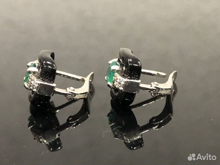 Серьги с зеленым агатом натуральным Aquamarine