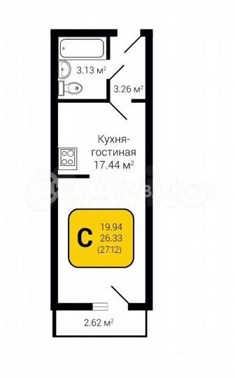 Квартира-студия, 27,1 м², 11/27 эт.