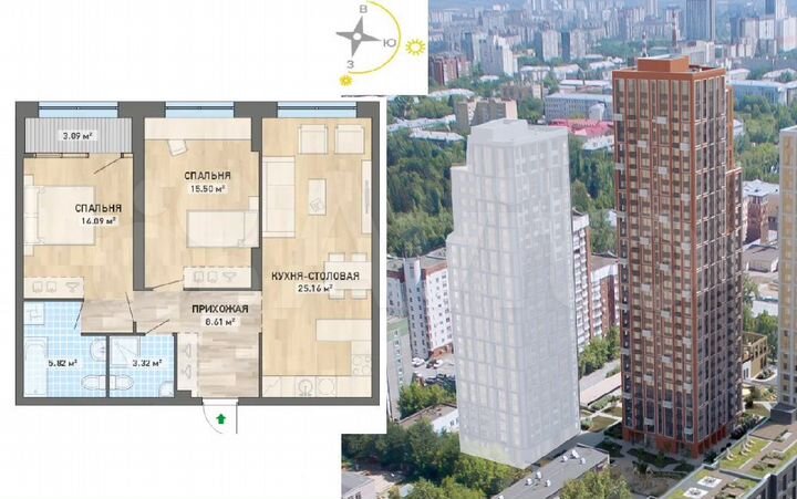 2-к. квартира, 75 м², 3/26 эт.