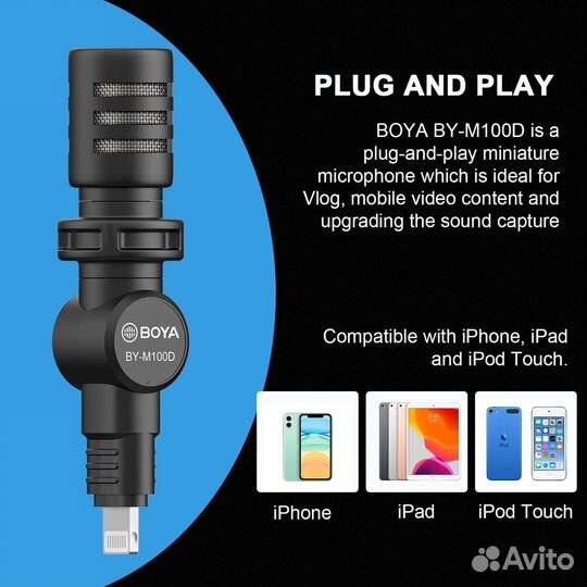 Мини микрофон boya BY-M100D iPhone iOS