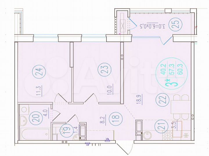 2-к. квартира, 60,3 м², 17/23 эт.