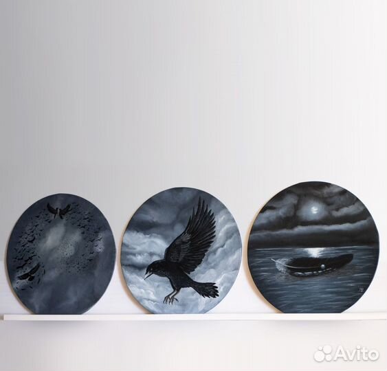 Набор картин маслом триптих «Ravens 1001»