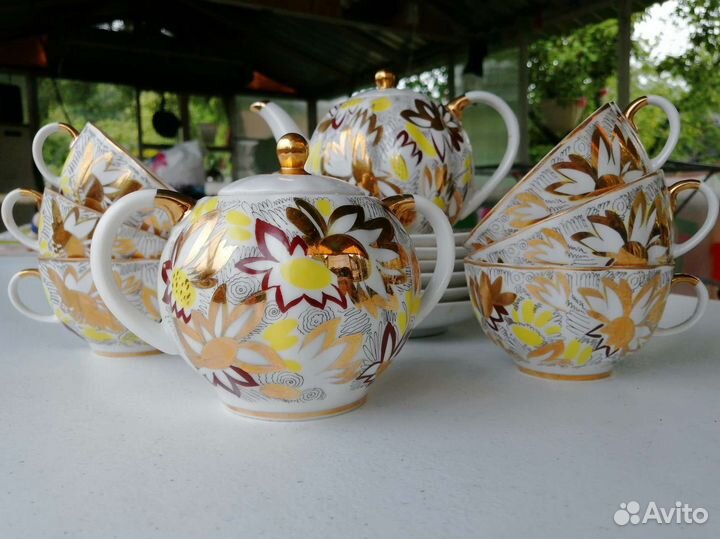 Чайный сервиз лфз СССР фарфор Золотые ромашки