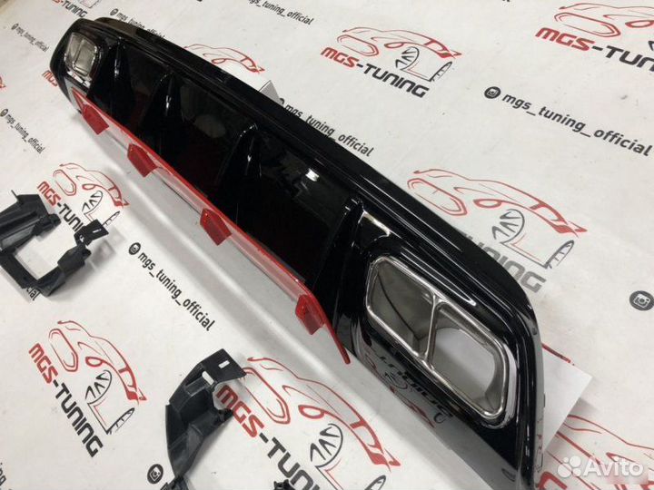 Диффузор хром насадки Мерс А45 AMG красный 15-18